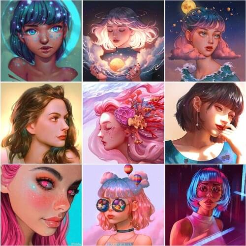 5D Girl Art Portrait Diamond Mosaic Diy Full Square Round Rhinestone Embroidery Cross Stitch Handmade Home Decoration Gift