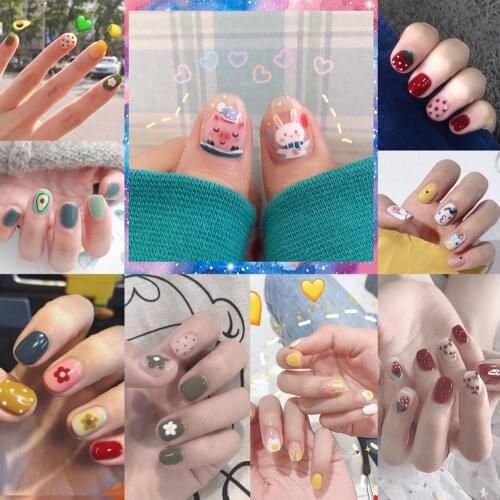 7 sets/pack ! New arrival bride beautiful nail stickers Ins hot selling cute cartoon pattern false nails lady Christmas