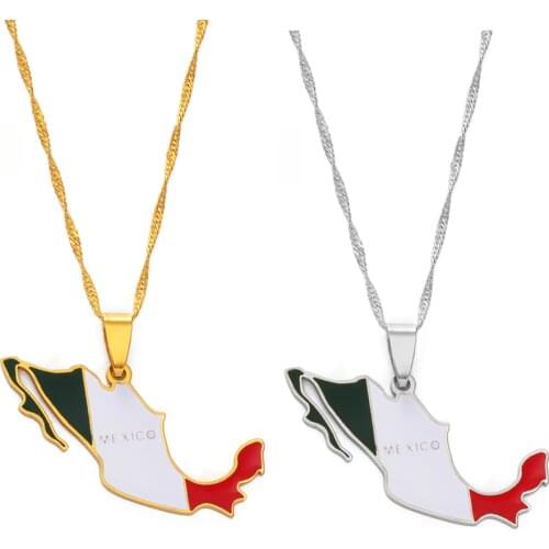 Anniyo Mexico Map Flag Pendant Necklace for Women Girls Gold Color Jewelry Mexican Maps #203121
