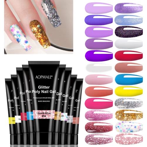 AOPMALL® UV/LED 15 Glitter Shimmer Poly Nail Gel For Extension Color Nail Gel For Nails Art Painting Gel Nail Art Enamel
