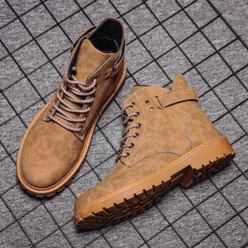 British Fashion Men Cowboy Motorcycle Dress Leather Tooling Shoes Platform Spring Autumn Ankle Boot Botas Hombre Man K5-60