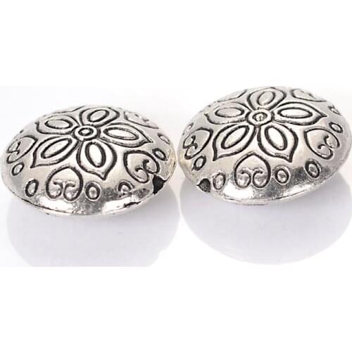 Miasol 10 Pcs Fluted Corrugated Vintage Tibent Antique Silver Plated Metal Stripe Round Charms Beads For Diy Jewelry Making