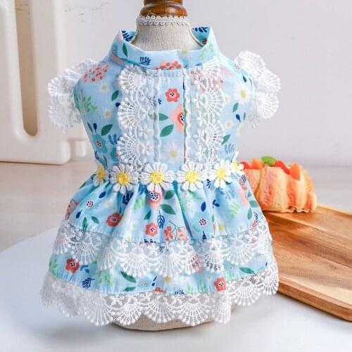 Floral Princess Dresses for Small Dogs Lace Skirt for Bichon Summer Pet Clothing Cute French Bulldog Summer Pet Cat Costume