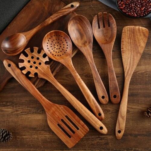 Wooden Kitchen Cooking Utensils Teak Wooden Spoons And Spatula For Cooking Cookware For Home Use And Kitchen Set