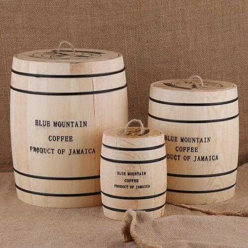 Coffee Beans 0ak Barrel Storage Airtight Wooden Container For Coffee Beans or Grounds Kitchen Box
