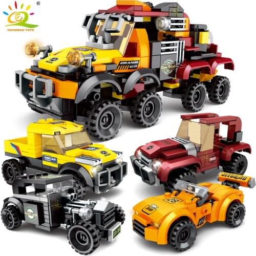 HUIQIBAO 359PCS 4in1 Off-road Vehicle Racing Car Speed Champions Building Blocks City Sport Car Racers Figure Bricks Toys Child