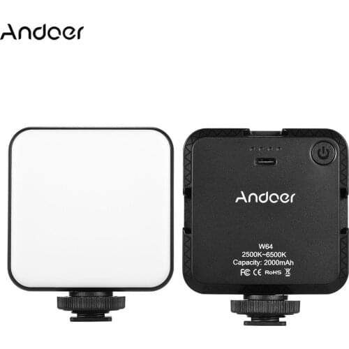 Andoer W64 Mini Bi-color Vlog LED Light 6W Dimmable Photography Lamp with 3 Cold Shoe Mounts for Canon Nikon Sony DSLR Cameras