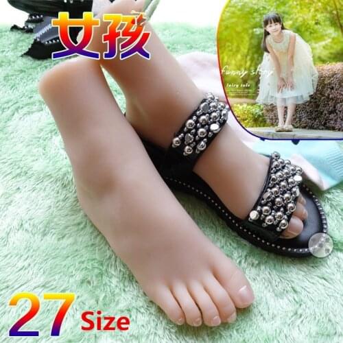 Real skin small girl 27size full silicone life size fake feet model foot fetish toy ,mannequin foot for sock shoes display