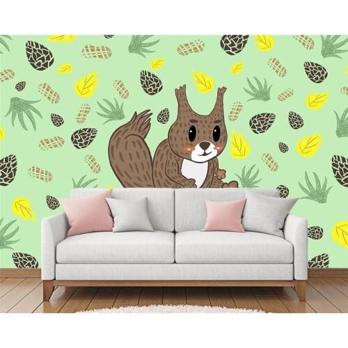 Beibehang mural Custom small fresh cartoon squirrel living room background wall childrens room wallpaper paper home decoration