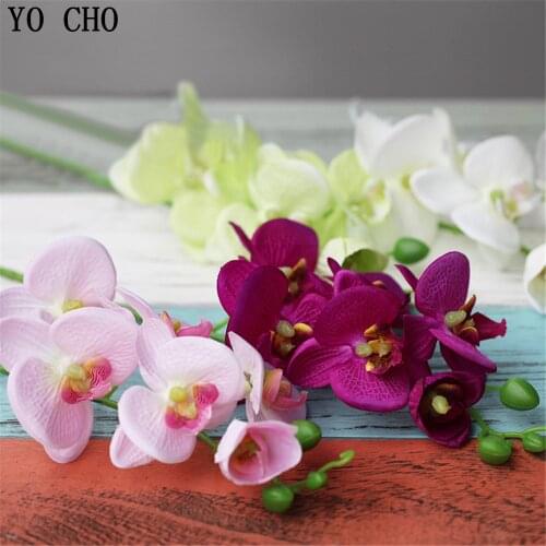 YO CHO Artificial Flower Silk Butterfly Orchid DIY Fake Flower Bunch Blue Butterfly Flower Arrangement Home Party Wedding Decor