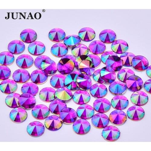 JUNAO 4 5 6 10mm Purple AB Crystals Acrylic Flatback Rhinestones Round Glue On Strass Crystal Stones Rivoli Beads Nail Crafts