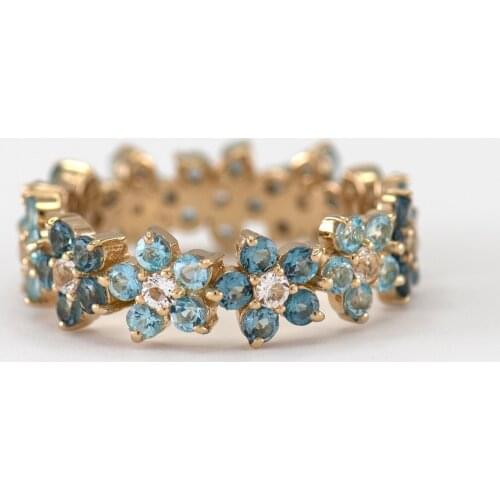 Milangirl Elegant Exquisite Blue Zircon Plum Flower Infinity Floral Rings for Women Love Wedding Ring Jewelry