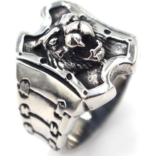AsJerlya Mens Vintage Rings Stainless Steel Lion Head Rings Silver Rock Punk Style Gothic Biker Men Jewelry Aneis Anillos