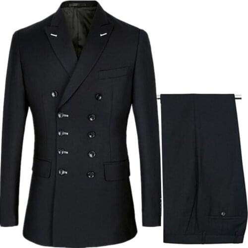 Mens Double-breasted Suit Lapel Groom, Best Man Tuxedo Wedding/Prom/Dinner Mens Suit Jacket + Jacket + Pants