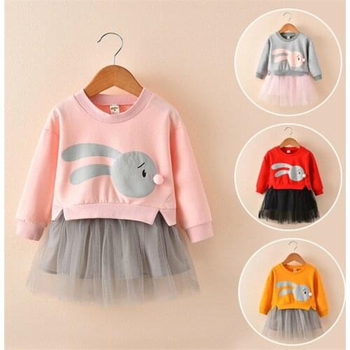 Girls clothing Childrens stereoscopic cartoon rabbit t shirt+vest dresses Fake two pieces kids clothes suit tutu dress