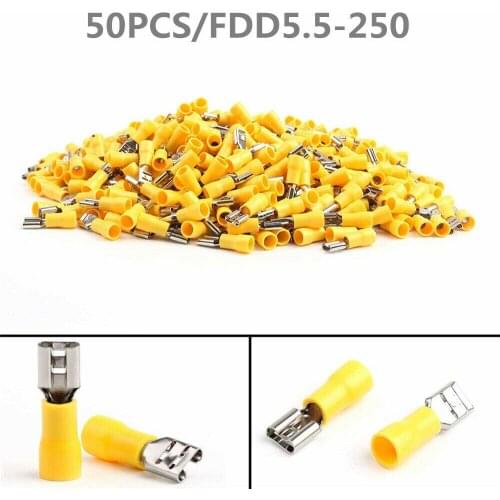 50pcs yellow thermal insulation female Spade terminal crimping wire connector