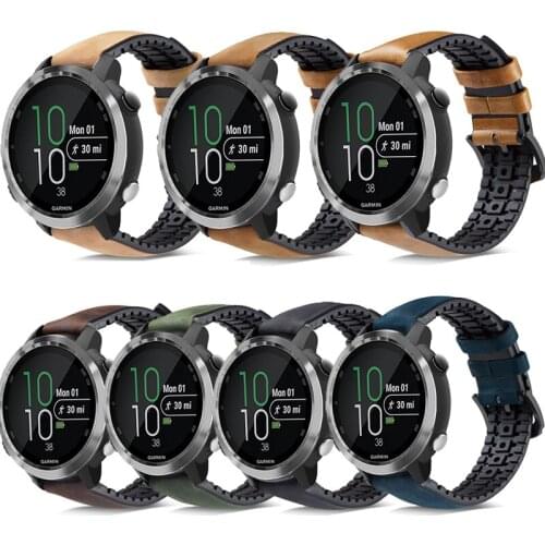 20mm 22mm Genuine Leather Silicone Watch Strap Band for Garmin Forerunner 645 645M 245 245M for Venu Sq Vivoactive 3 Wristband