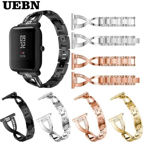 UEBN 20mm 22mm stainless steel Diamond Band For Xiaomi Amazfit Bip Replacement Strap for Huami Amazfit GTR 42mm 47mm watchband