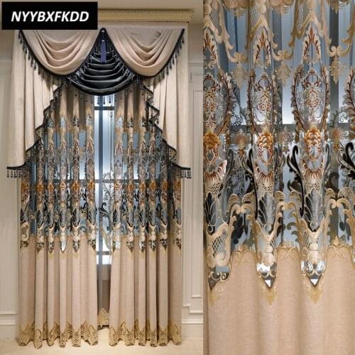 Luxury European Water-soluble Embroidery Semi-blackout Curtains for Living Room Dining Room Bedroom Decorative Curtains Valance