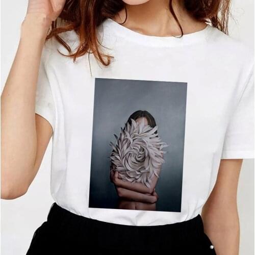 Round Neck Lady tshirt Short Sleeve Tshirt Summer tee shirt female Aesthetic Woman Flowers Print Women T-shirt fashion t shirt