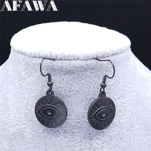 Greek Eye Stainless Steel Earrings Round Women Black Color Hoop Earrings Jewelry pendientes acero inoxidable mujer EK48S03