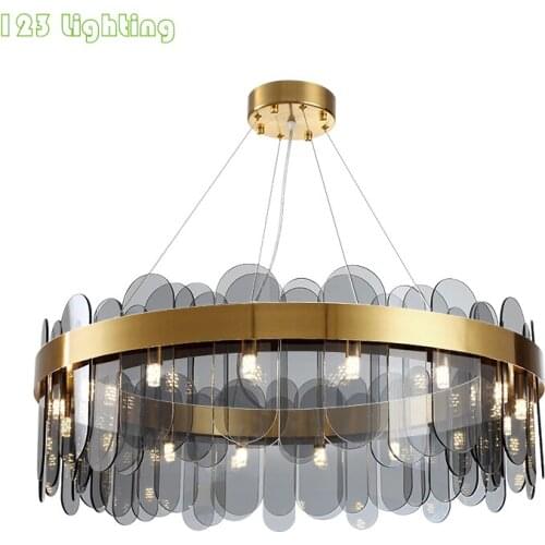 Modern Gray Clear Glass Chandelier Gold Stainless Steel Lamp Living Room Restaurant Light Fixtures G9 LED Cord Adjustable