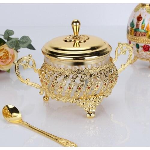Wedding kitchen European kitchen bottle glass pot High-end seasoning sugar seasoning box seasoning bottle glass alloy