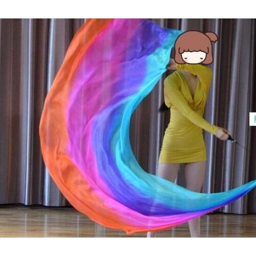 Belly Dance Silk Veil Poi Thrown Balls (1pcs Chain Ball+1pcs Silk Veil) Stage Props Dancing Costumes Rainbow Color