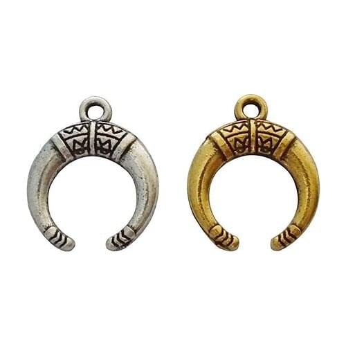 30 x Tibetan Gold/Silver Ox Horn Crescent Moon Charms Pendants Beads for Necklace Bracelet Jewelry Making Findings 18x15mm