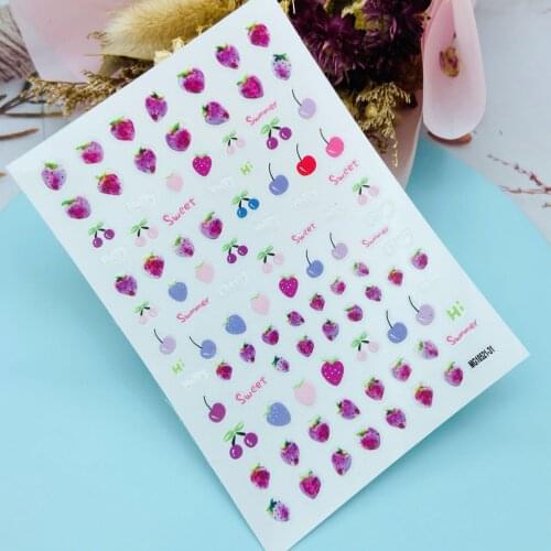 DIY Japanese Style Thin Light Traceless Dry Nail Stickers Peaches Purple Strawberry Nail Decals Manicure Nail Art Japanese Style