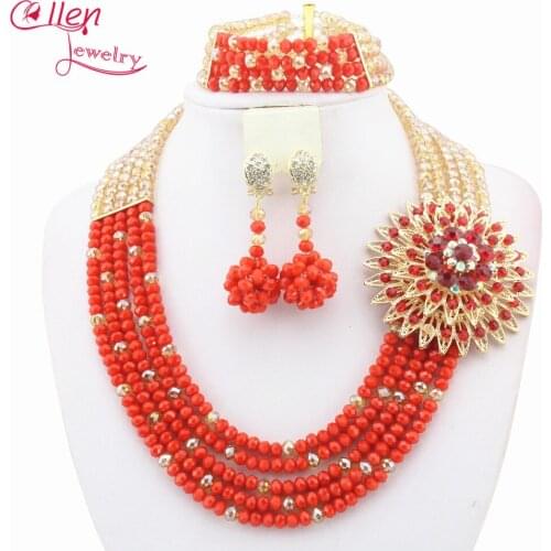 Splendid African Jewelry Sets Nigerian Crystal Beads Jewelry Set for Wedding Statement Necklace Jewelry N0070