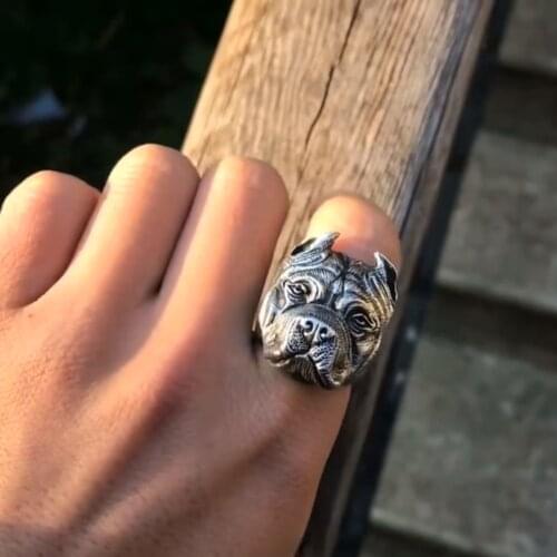 Vintage Gothic Punk Men Ring High Quality Bulldog Animal Ring Punk Motorcycle Personality Mens Jewelry Wholesale
