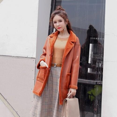 Natural wool women pink long jacket double sided clothing female winter coat 2020 Korean faux leather jackets kj993