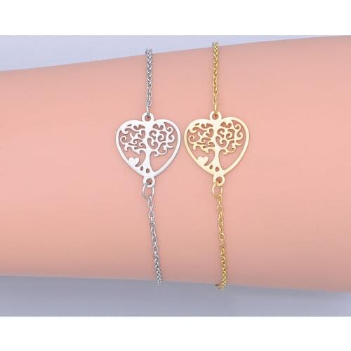 100% Stainless Steel Dainty Heart Tree of Life Charm Bracelet For Women Wholesale OEM Jewelry Order Accepted Never Rust