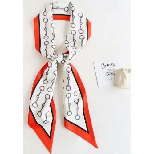 14*140cm Newest Spring Summer Chain Print Scarves Girls Wrist Strap Satin Hair Ribbon Belt Women Bag Headband Accessories