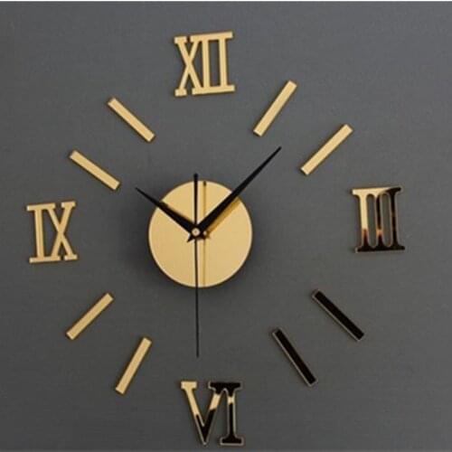 45X45cm Roman Numer 3D Watch Acrylic Mirrored Digital Wall Clock For Living Room Modern Design DIY Home Decor