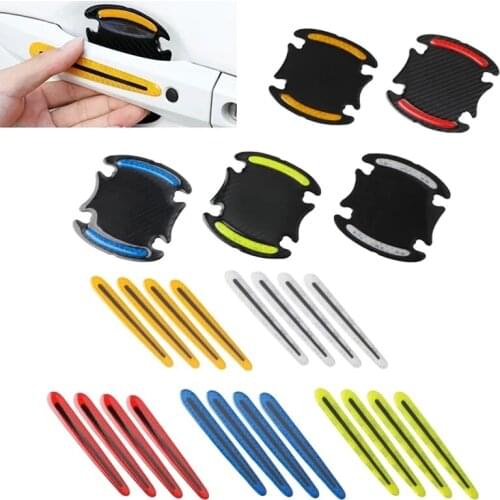 4Pcs/Set Car Reflective Strips Carbon Fiber Door Bowl Protection Stickers Vehicle Safety Warning Car Styling