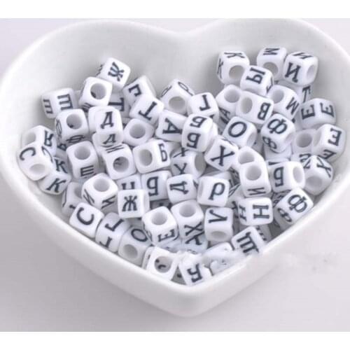 400PCs Mixed white Acrylic Russian Alphabet Letter Flat Cube Beads For Jewelry Making 6x6mm YKL0512