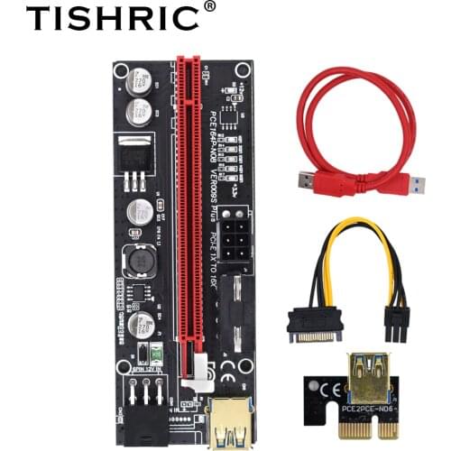 5Pcs VER009S Plus PCI-E Riser Card PCI Express 1X 4X 8X 16X Extender Adapter Sata 15Pin to 6 Pin Video Card BTC Mining Miner