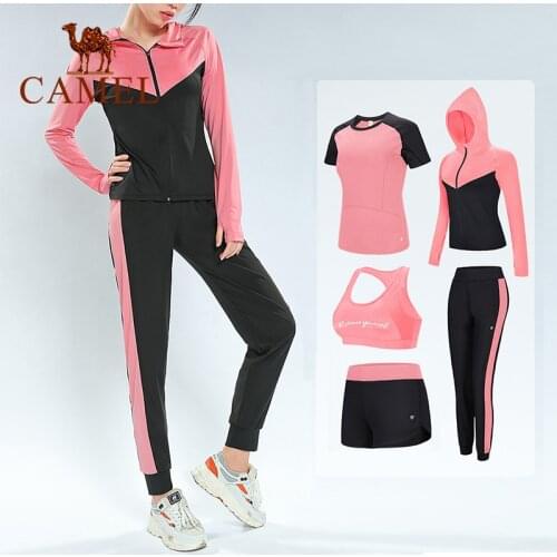 Camel Women Clothing New Fashion Yoga Suit Womens Running Sport Wear Fitness Clothes Five-piece Suit
