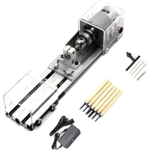 DC12-24V 96W Mini Lathe Beads Machine Woodwork DIY Lathe Standard Set with Power carving cutter Wood Lathe