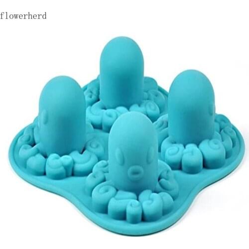 Diy Octopus Ice Tray Silicone Mold Fondant Cake Mold 4-hole Chocolate Mold Resin Molds Soap Form Candle Making Jars Candle Mold