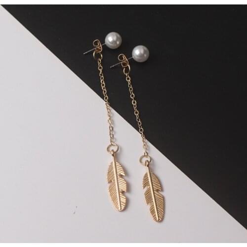 Long Tassel Dangle Earrings for Women Simulated Pearls Top Leaf Feather Pendants Drop Earrings Brincos Bijoux boucle d'oreille