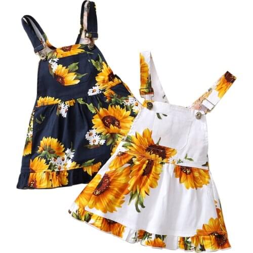 Breathable Summer Little Girls Dress, Children Sunflower Printing Lace Hem Front Pocket Sleeveless Suspender Princess Gown