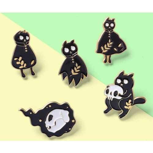 Punk Cats Enamel Pins Cloak Fire Skull Cape Jewelry Brooches Badge Accessories on Backpack Cap Gift for People Who Love Kitties