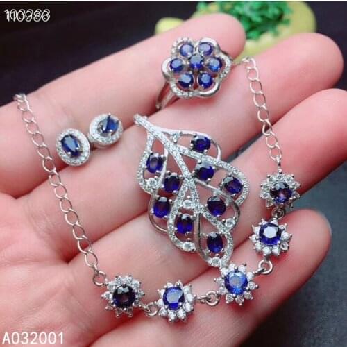 KJJEAXCMY fine jewelry natural sapphire 925 sterling silver women necklace bracelet ring earrings set support test popular