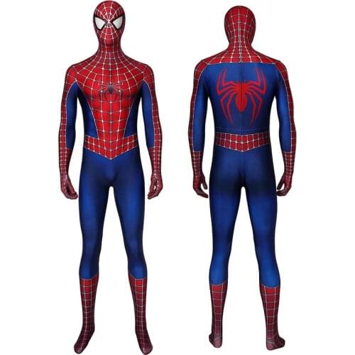 Adult Superhero Spider Hero Tobey Maguire Jumpsuit Cosplay Costume Halloween Masquerade Party Bodysuit
