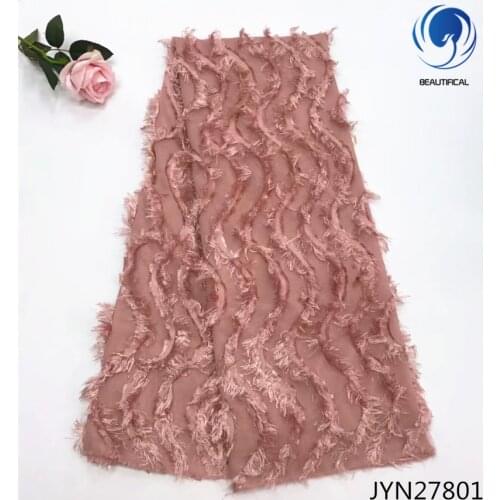 Beautifical African lace fabric 2018 Latest design chiffon long wool french lace fabric 3d chiffon lace fabric for dress JYN278