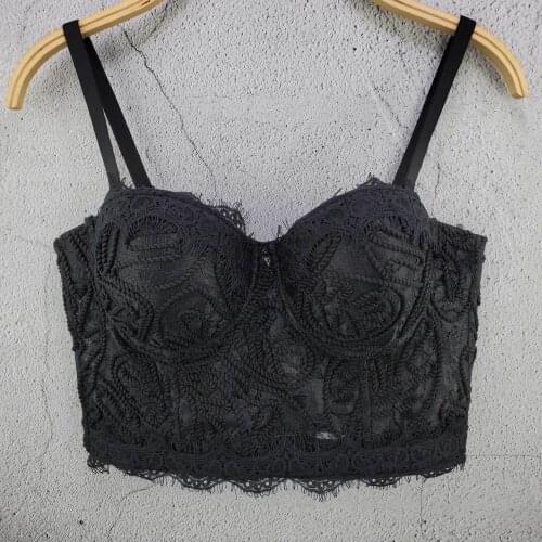 Eyelashes Lace Embroidery Camisole Spring Summer New Underwired Underwear Push Up Bra Backless Fashion Sexy Crop Tops Y1129