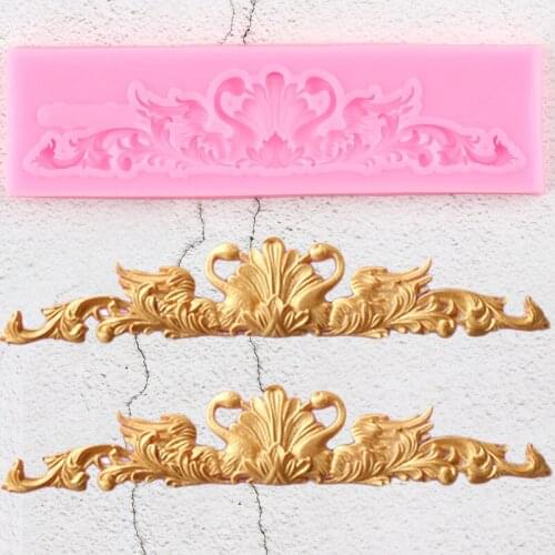 Swan Flower Vine Lace Silicone Molds DIY Scroll Relief Cupcake Topper Fondant Cake Decorating Tools Candy Clay Chocolate Moulds